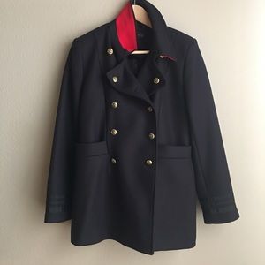 Zara Navy Blue Military Wool Blend Coat